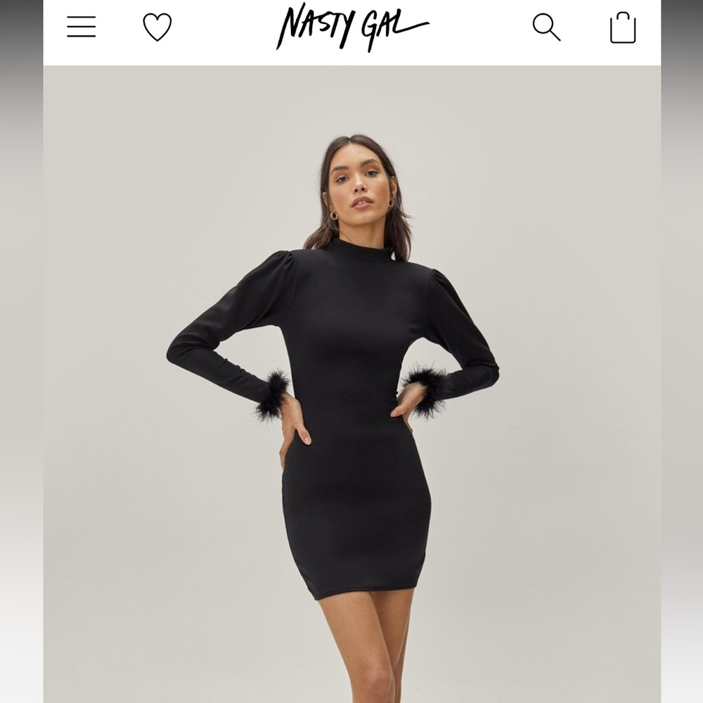 Nasty Gal Feather trim backless mini dress